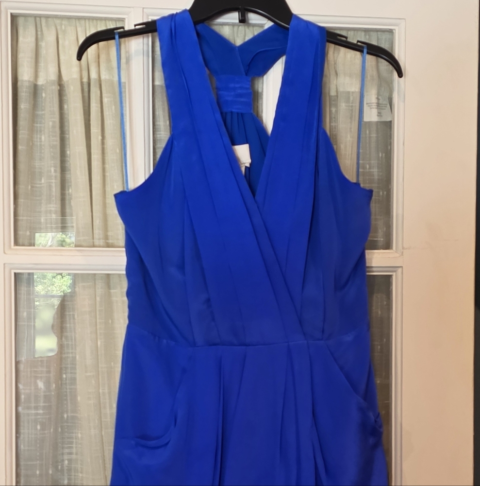 NWOT Greylin Royal Blue Pleated Halter Mini Cocktail Dress. XS